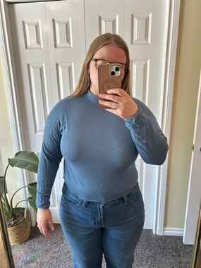 Dynamite Mock Neck Long Sleeve Top - Blue